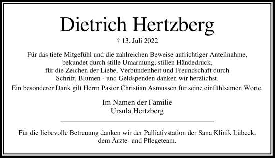 Traueranzeige von Dietrich Hertzberg von Lübecker Nachrichten