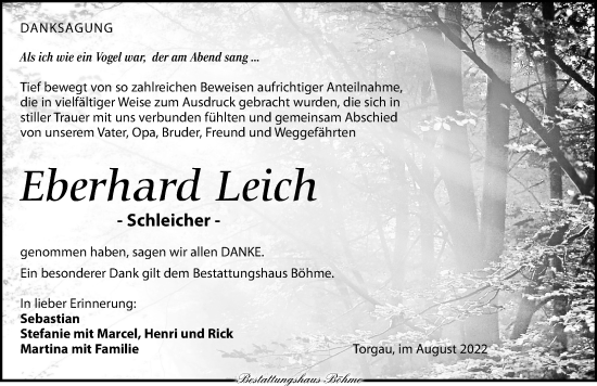 Traueranzeige von Eberhard Leich von Torgauer Zeitung