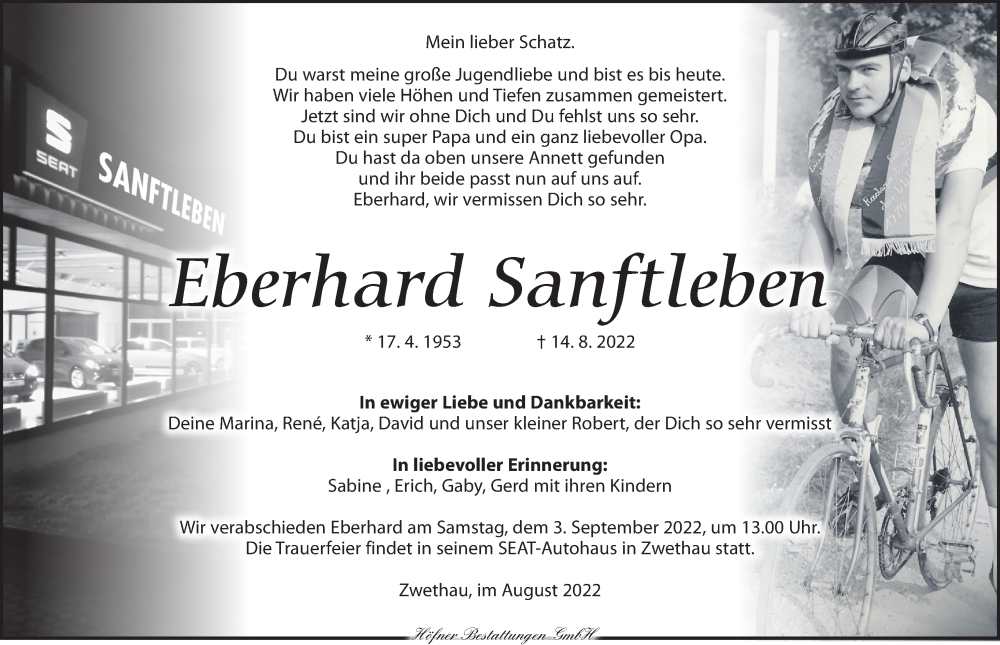 Traueranzeige für Eberhard Sanftleben vom 27.08.2022 aus Torgauer Zeitung
