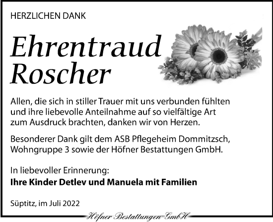 Traueranzeige von Ehrentraud Roscher von Torgauer Zeitung