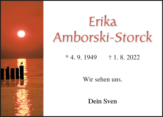 Traueranzeige von Erika Amborski-Storck von Ostsee-Zeitung GmbH