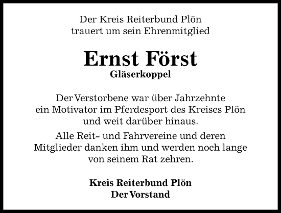 Traueranzeige von Ernst Först von Kieler Nachrichten