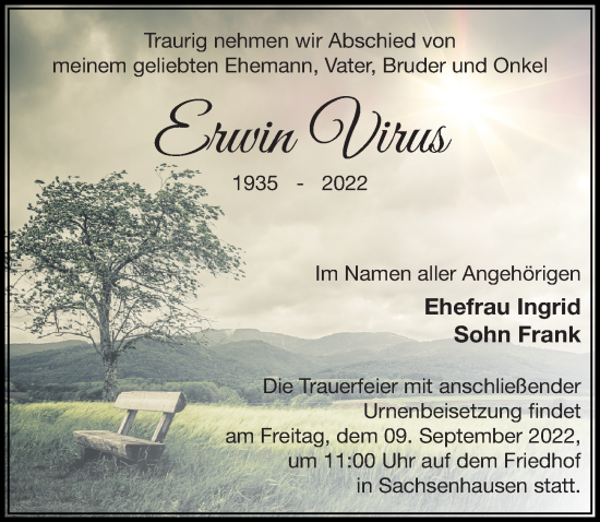Traueranzeige von Erwin Virus von Märkischen Allgemeine Zeitung