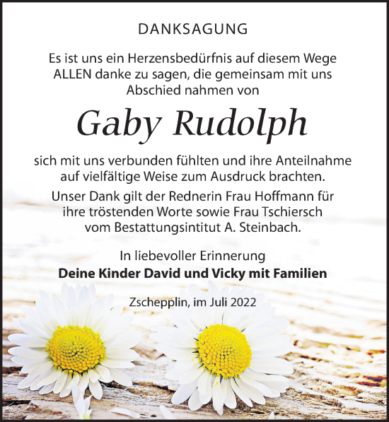 Traueranzeige von Gaby Rudolph von Leipziger Volkszeitung