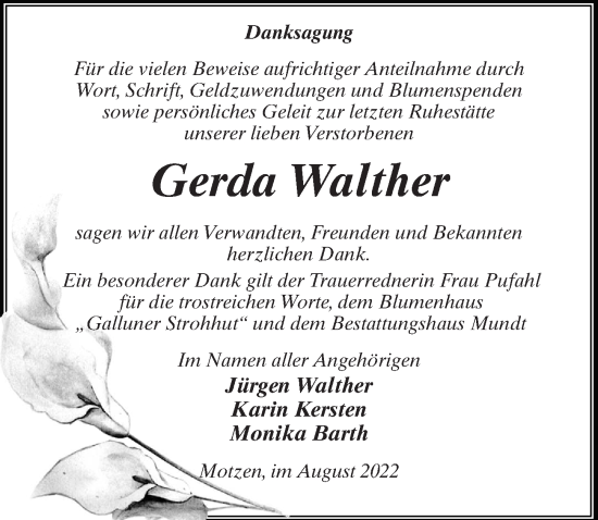 Traueranzeige von Gerda Walther von Märkischen Allgemeine Zeitung