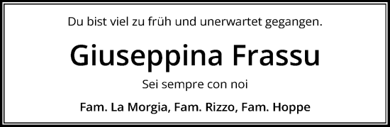 Traueranzeige von Giuseppina Frassu von Aller Zeitung