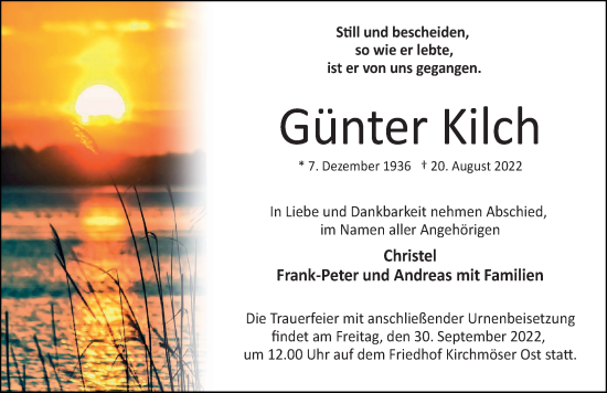 Traueranzeige von Günter Kilch von Märkischen Allgemeine Zeitung
