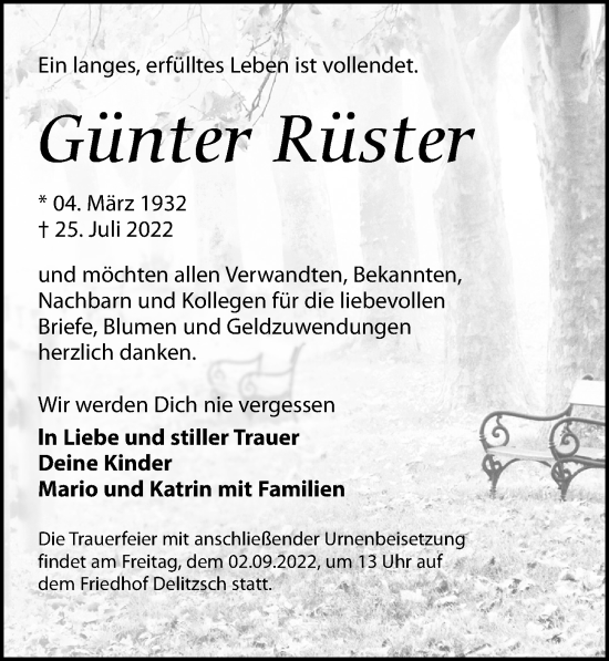 Traueranzeige von Günter Rüster von Leipziger Volkszeitung