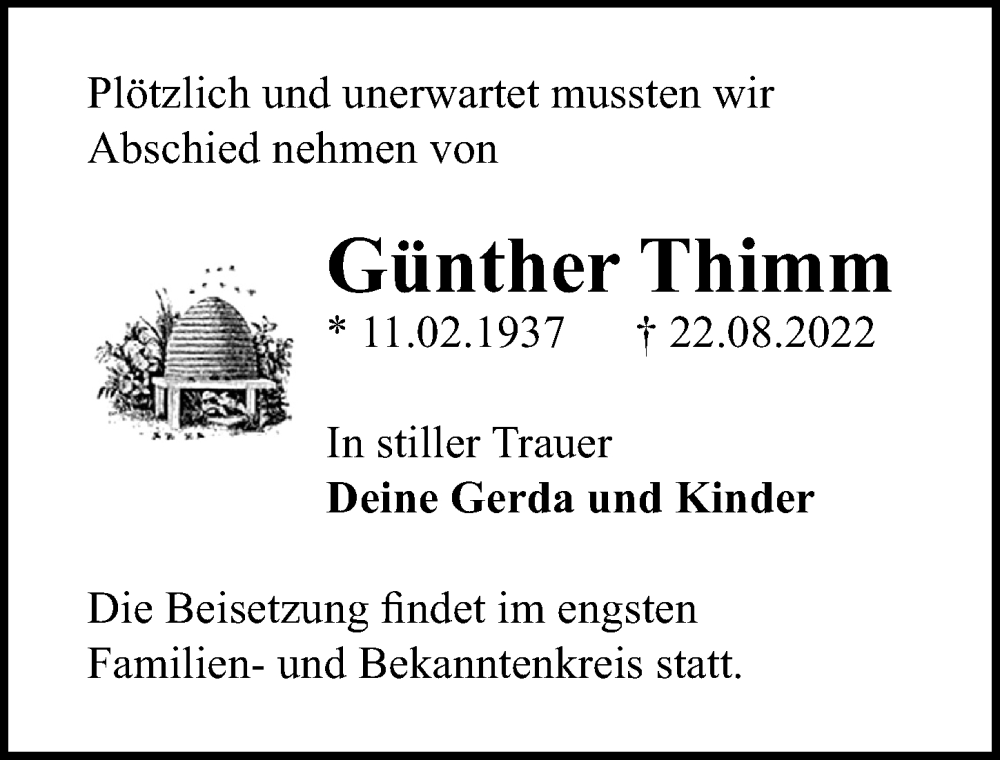  Traueranzeige für Günther Thimm vom 27.08.2022 aus Märkischen Allgemeine Zeitung