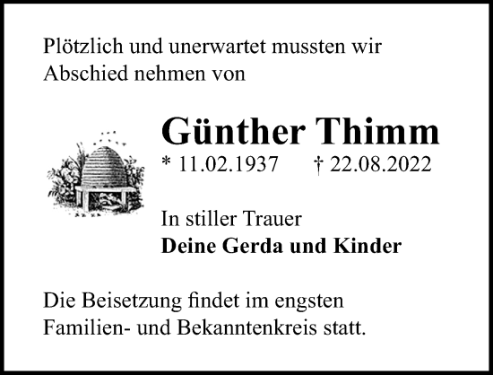 Traueranzeige von Günther Thimm von Märkischen Allgemeine Zeitung