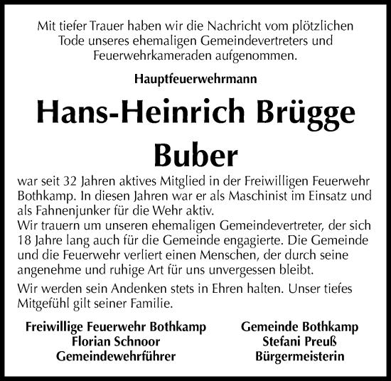 Traueranzeige von Hans-Heinrich Brügge Buber von Kieler Nachrichten