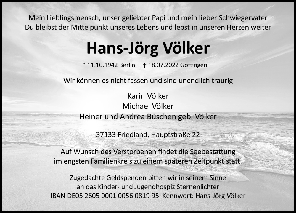  Traueranzeige für Hans-Jörg Völker vom 06.08.2022 aus Göttinger Tageblatt