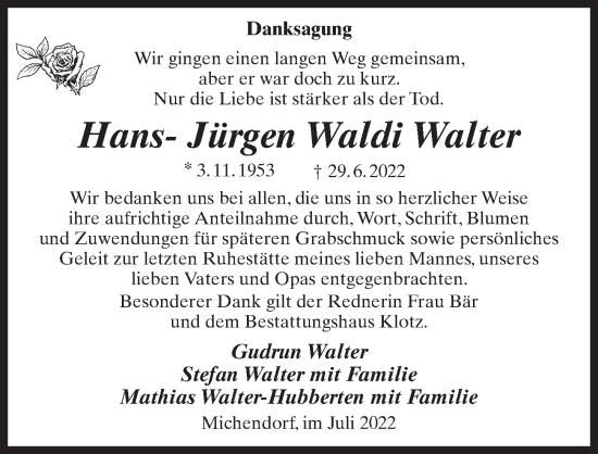 Traueranzeige von Hans- Jürgen Waldi Walter von Märkischen Allgemeine Zeitung