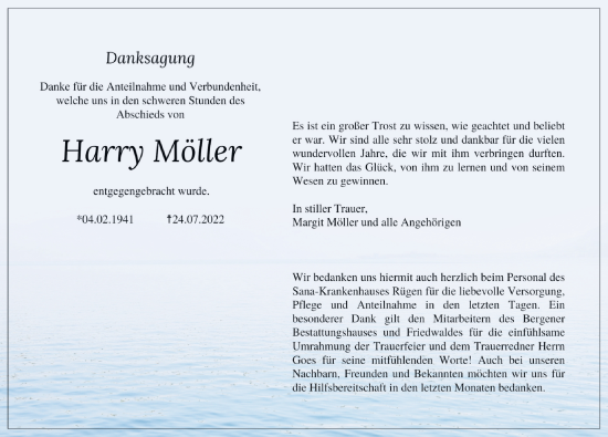 Traueranzeige von Harry Möller von Ostsee-Zeitung GmbH