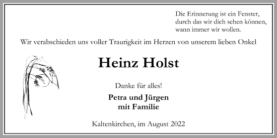 Traueranzeige von Heinz Holst von Kieler Nachrichten