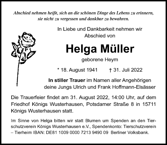 Traueranzeige von Helga Müller