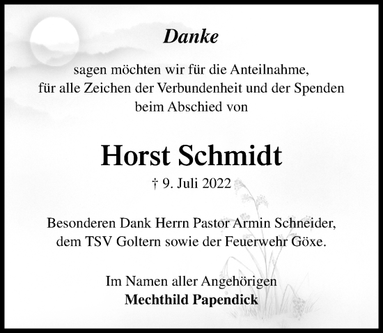 Traueranzeige von Horst Schmidt von Hannoversche Allgemeine Zeitung/Neue Presse