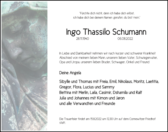 Traueranzeige von Ingo Thassilo Schumann von Leipziger Volkszeitung