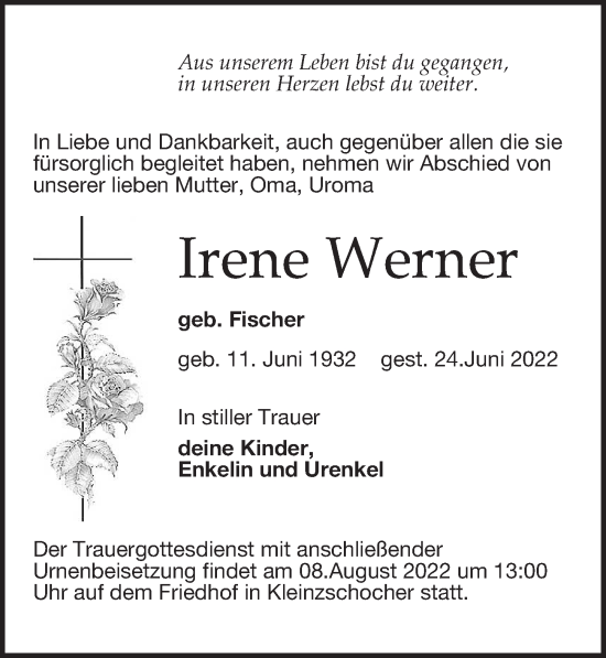 Traueranzeige von Irene Werner von Leipziger Volkszeitung