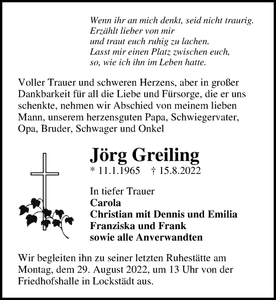 Traueranzeige von Jörg Greiling von Märkischen Allgemeine Zeitung