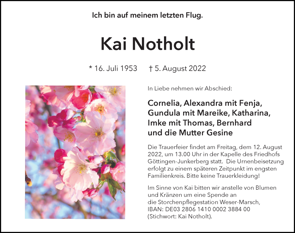  Traueranzeige für Kai Notholt vom 10.08.2022 aus Göttinger Tageblatt