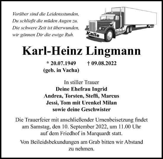 Traueranzeige von Karl-Heinz Lingmann von Märkischen Allgemeine Zeitung