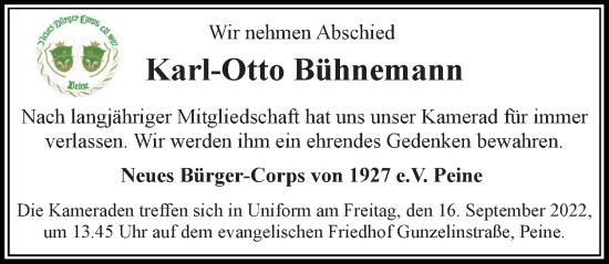 Traueranzeige von Karl-Otto Bühnemann von Peiner Allgemeine Zeitung