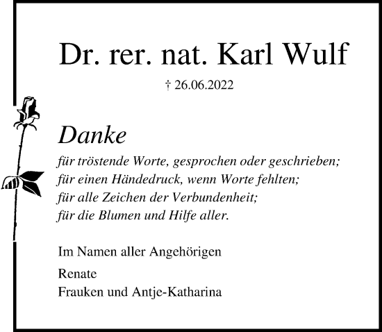 Traueranzeige von Karl Wulf von Ostsee-Zeitung GmbH