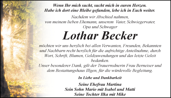 Traueranzeige von Lothar Becker von Leipziger Volkszeitung