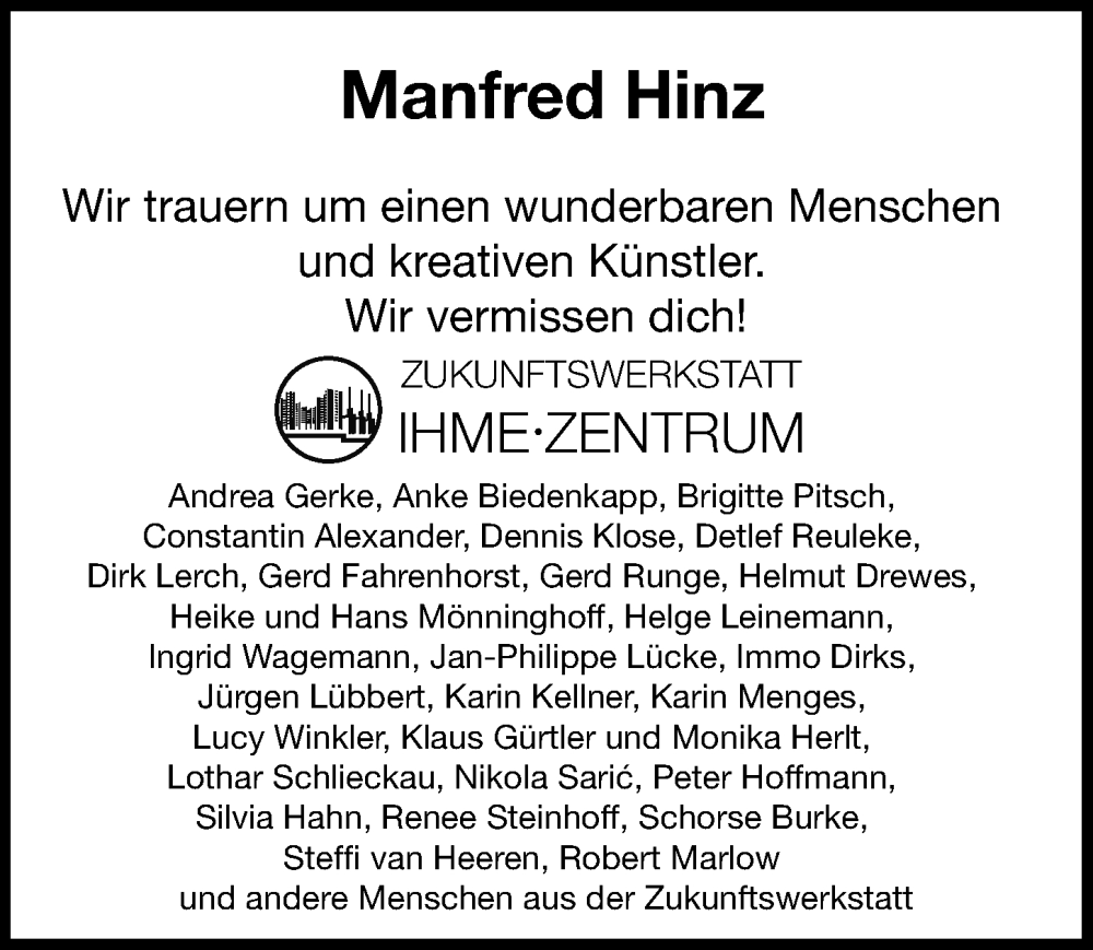  Traueranzeige für Manfred Hinz vom 06.08.2022 aus Hannoversche Allgemeine Zeitung/Neue Presse