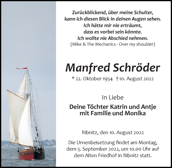 Traueranzeige von Manfred Schröder von Ostsee-Zeitung GmbH