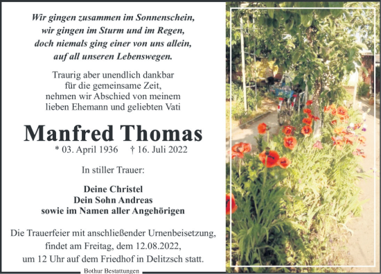 Traueranzeige von Manfred Thomas von Leipziger Volkszeitung