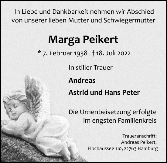Traueranzeige von Marga Peikert von Lübecker Nachrichten