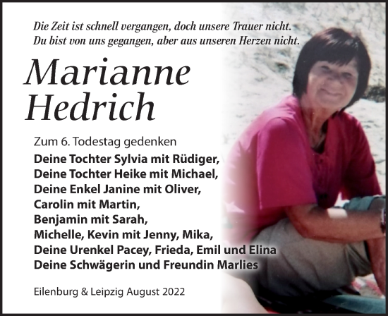 Traueranzeige von Marianne Hedrich von Leipziger Volkszeitung