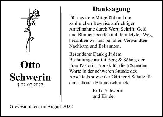 Traueranzeige von Otto Schwerin von Ostsee-Zeitung GmbH