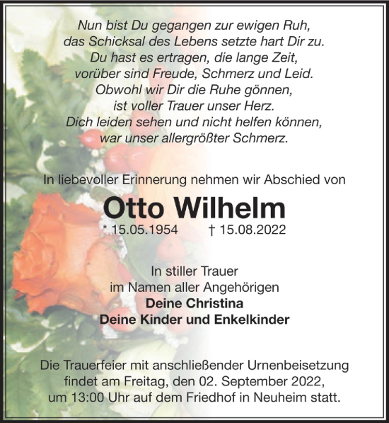 Traueranzeige von Otto Wilhelm von Märkischen Allgemeine Zeitung