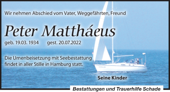 Traueranzeige von Peter Mattháeus von Leipziger Volkszeitung