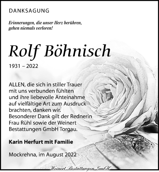Traueranzeige von Rolf Böhnisch von Torgauer Zeitung
