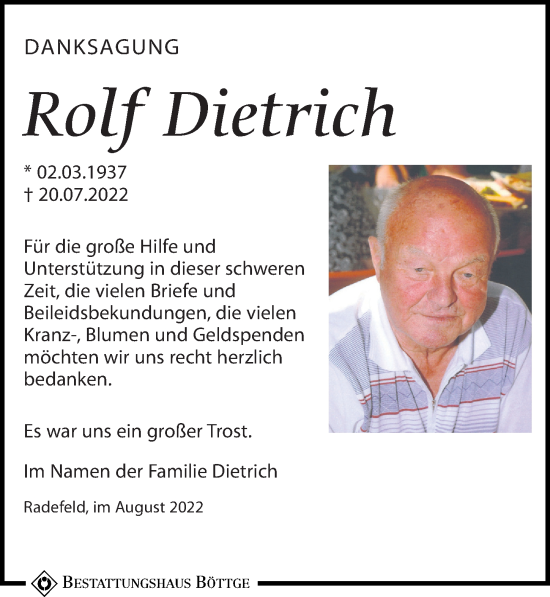 Traueranzeige von Rolf Dietrich von Leipziger Volkszeitung