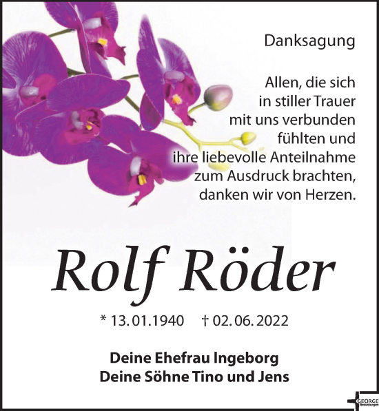Traueranzeige von Rolf Röder von Leipziger Volkszeitung