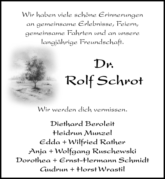 Traueranzeige von Rolf Schrot von Göttinger Tageblatt