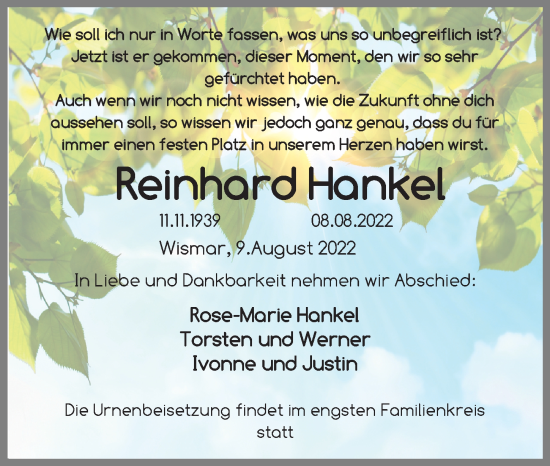 Traueranzeige von Rose-Morie Honkel von Ostsee-Zeitung GmbH