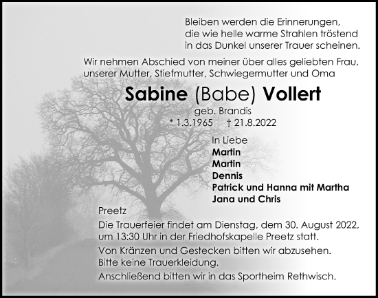 Traueranzeige von Sabine Vollert von Kieler Nachrichten