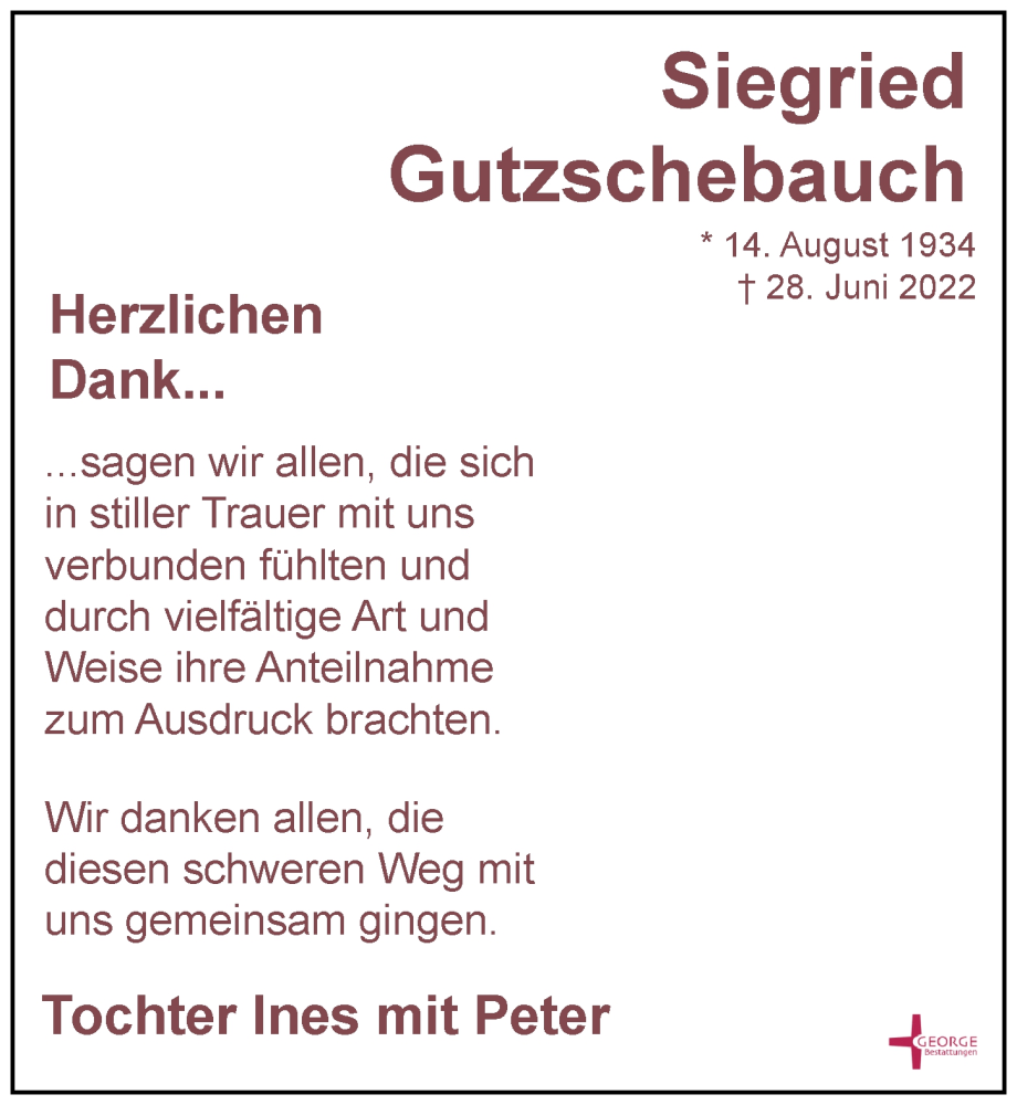  Traueranzeige für Siegried Gutzschebauch vom 23.07.2022 aus Leipziger Volkszeitung