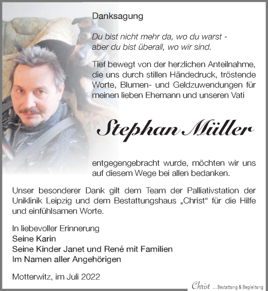 Traueranzeige von Stephan Müller von Leipziger Volkszeitung