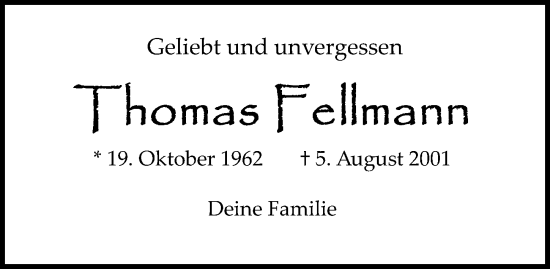 Traueranzeige von Thomas Fellmann von Ostsee-Zeitung GmbH