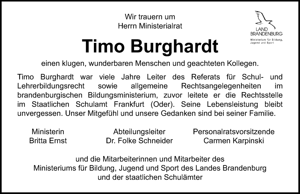  Traueranzeige für Timo Burghardt vom 13.08.2022 aus Märkischen Allgemeine Zeitung