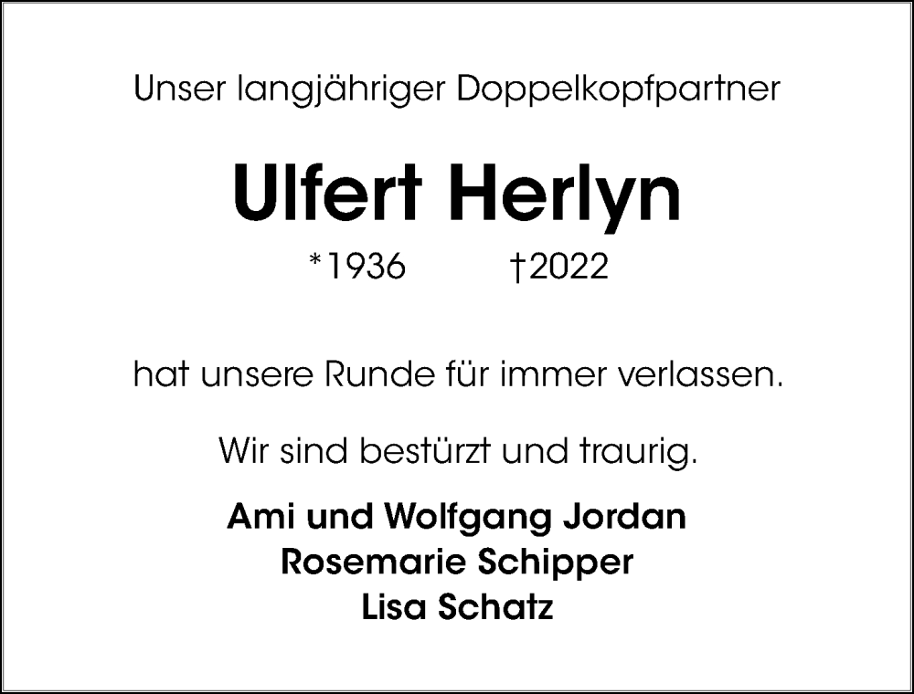  Traueranzeige für Ulfert Herlyn vom 27.08.2022 aus Göttinger Tageblatt