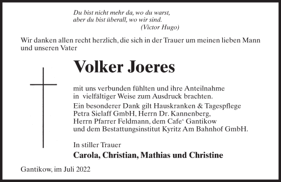 Traueranzeige von Volker Joeres von Märkischen Allgemeine Zeitung
