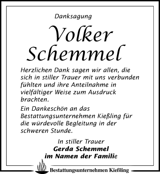 Traueranzeige von Volker Schemmel von Leipziger Volkszeitung
